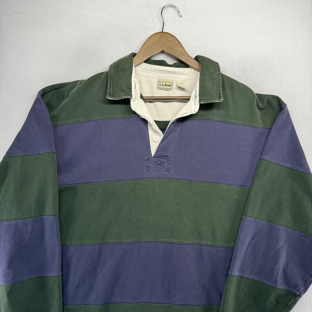 Vintage LL Bean Rugby Shirt men's XL Blue Green Colorblock Thick Distressed y2k - Picture 2 of 10